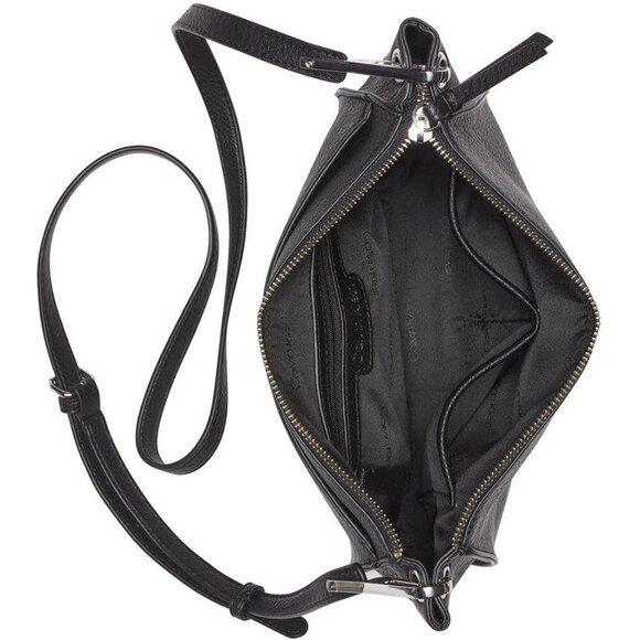 Vegan Leather Crossbody Bag Womens Small Black Silver Adjustable Pockets - Picture 5 of 5